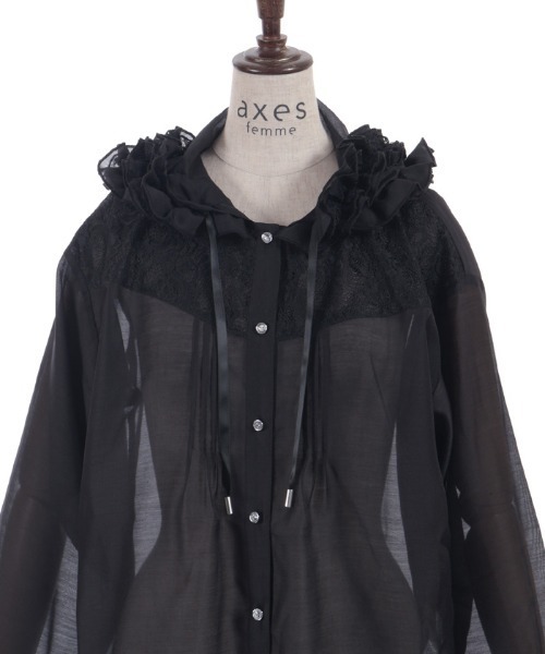 axes femme(アクシーズファム)の「フリルフードシアーシャツ(シャツ/ブラウス・レディース・ホワイト/サックスブルー/ブラック・FREE)」の22枚目の写真
