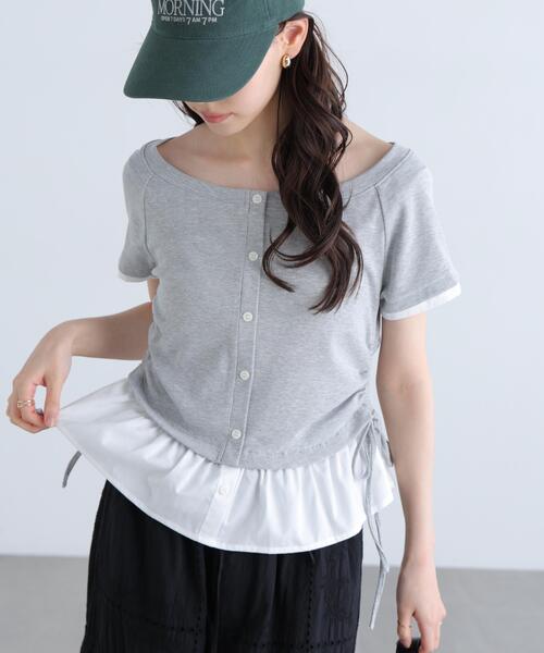 FREE'S MART(フリーズマート)の「◆布帛ドッキングサイドシャーリング半袖カットソー(Tシャツ/カットソー・レディース・ネイビー/ホワイト/ブルー/グレー・FREE)」の1枚目の写真