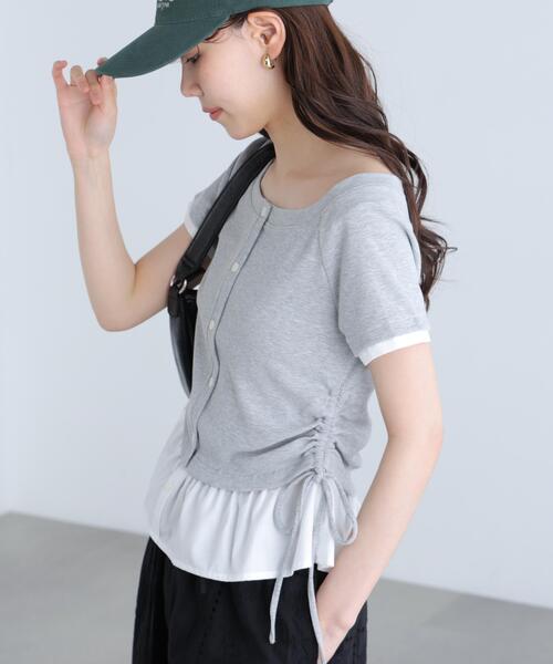 FREE'S MART(フリーズマート)の「◆布帛ドッキングサイドシャーリング半袖カットソー(Tシャツ/カットソー・レディース・ネイビー/ホワイト/ブルー/グレー・FREE)」の13枚目の写真