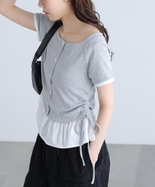 FREE'S MART(フリーズマート)の「◆布帛ドッキングサイドシャーリング半袖カットソー(Tシャツ/カットソー・レディース・ネイビー/ホワイト/ブルー/グレー・FREE)」の16枚目の写真