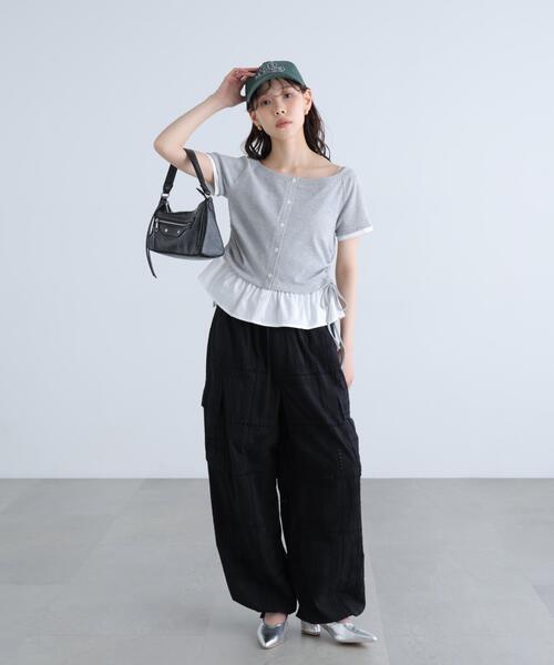 FREE'S MART(フリーズマート)の「◆布帛ドッキングサイドシャーリング半袖カットソー(Tシャツ/カットソー・レディース・ネイビー/ホワイト/ブルー/グレー・FREE)」の17枚目の写真