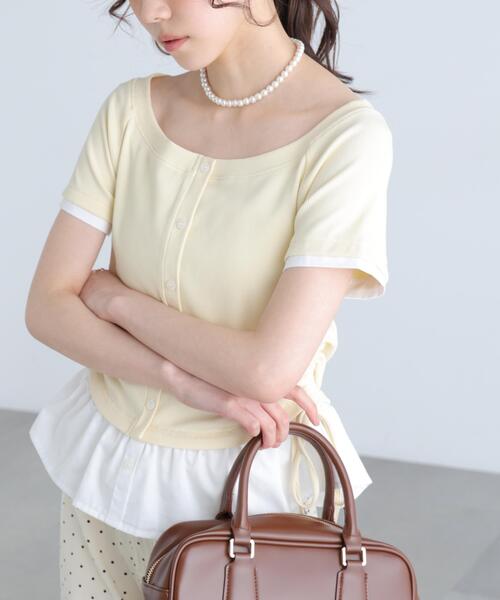 FREE'S MART(フリーズマート)の「◆布帛ドッキングサイドシャーリング半袖カットソー(Tシャツ/カットソー・レディース・ネイビー/ホワイト/ブルー/グレー・FREE)」の13枚目の写真
