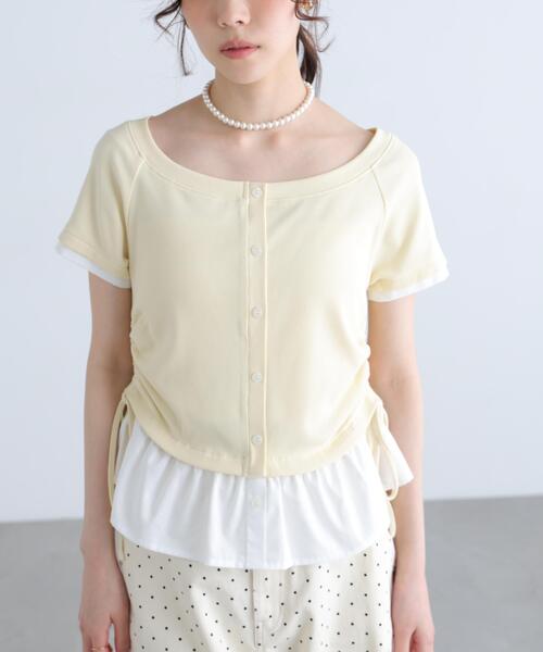 FREE'S MART(フリーズマート)の「◆布帛ドッキングサイドシャーリング半袖カットソー(Tシャツ/カットソー・レディース・ネイビー/ホワイト/ブルー/グレー・FREE)」の9枚目の写真