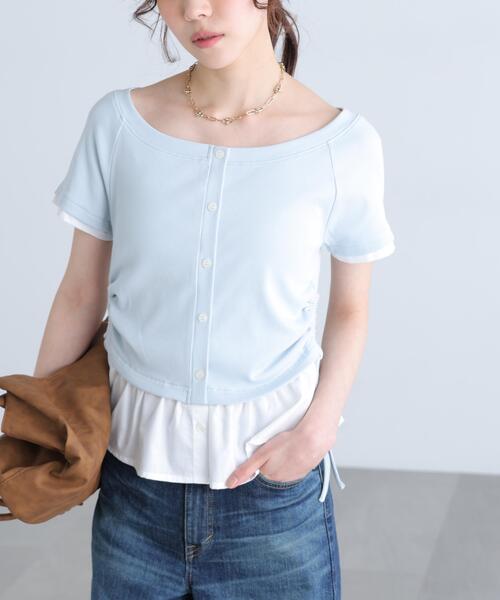 FREE'S MART(フリーズマート)の「◆布帛ドッキングサイドシャーリング半袖カットソー(Tシャツ/カットソー・レディース・ネイビー/ホワイト/ブルー/グレー・FREE)」の10枚目の写真