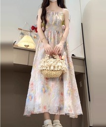 シアーフラワープリントロングワンピース