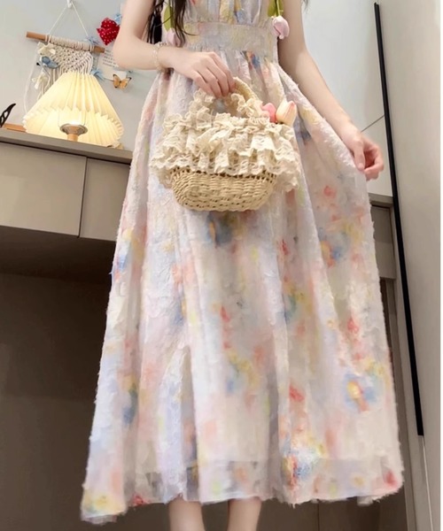 LUCPY（ラクピー）の「シアーフラワープリントロングワンピース（ワンピース・レディース・ピンク・X-LARGE/LARGE/MEDIUM/SMALL）」の2枚目の写真