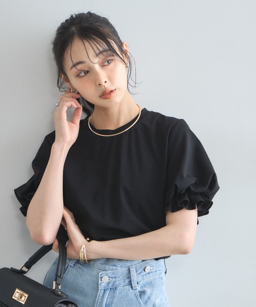 &. NOSTALGIA(アンドドットノスタルジア)の「パフスリーブTシャツ(Tシャツ/カットソー・レディース・オフホワイト/ブラック・M)」の2枚目の写真
