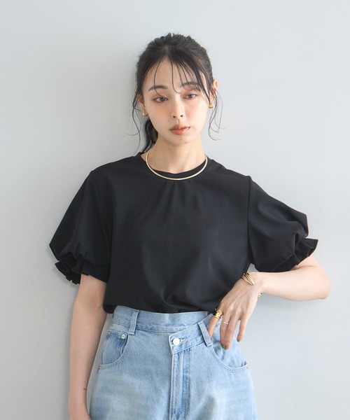 &. NOSTALGIA(アンドドットノスタルジア)の「パフスリーブTシャツ(Tシャツ/カットソー・レディース・オフホワイト/ブラック・M)」の17枚目の写真