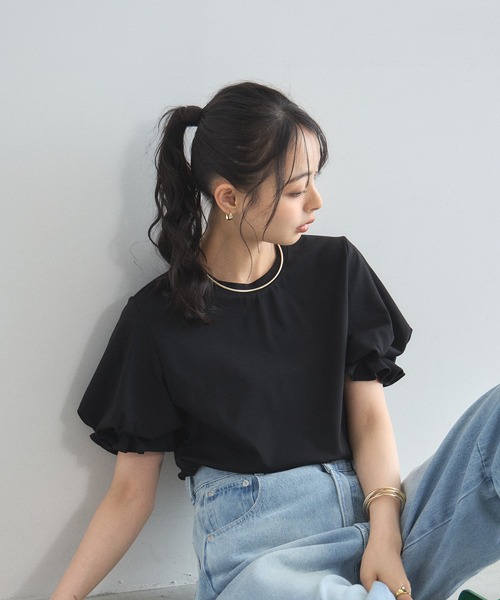 &. NOSTALGIA(アンドドットノスタルジア)の「パフスリーブTシャツ(Tシャツ/カットソー・レディース・オフホワイト/ブラック・M)」の14枚目の写真