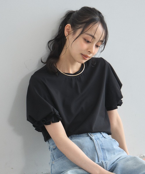 &. NOSTALGIA(アンドドットノスタルジア)の「パフスリーブTシャツ(Tシャツ/カットソー・レディース・オフホワイト/ブラック・M)」の13枚目の写真