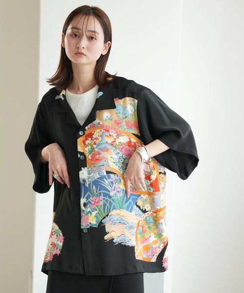 utatane(ウタタネ)の「着物リメイク maison utatane シャツ/ブラウス 宵闇の百花(シャツ/ブラウス・レディース・ブラック・FREE)」の1枚目の写真