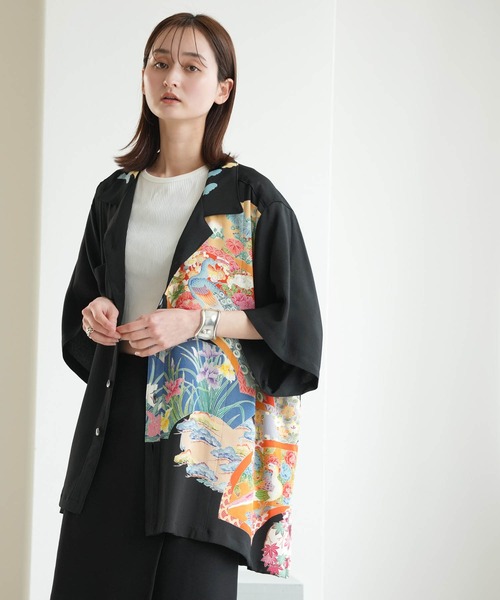 utatane(ウタタネ)の「着物リメイク maison utatane シャツ/ブラウス 宵闇の百花(シャツ/ブラウス・レディース・ブラック・FREE)」の2枚目の写真