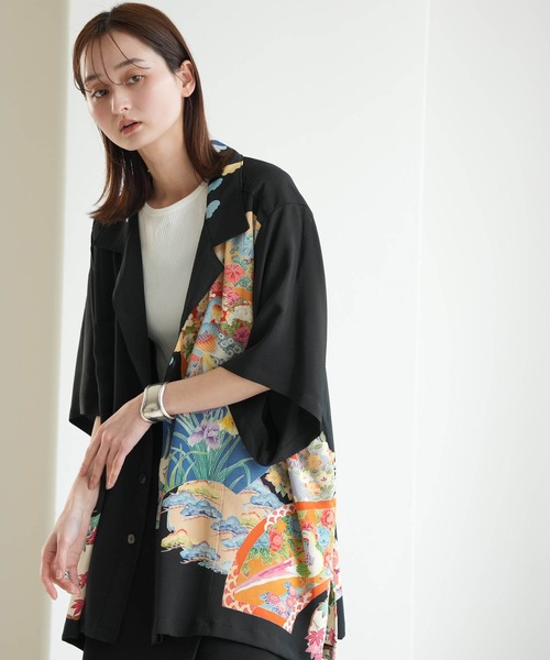utatane(ウタタネ)の「着物リメイク maison utatane シャツ/ブラウス 宵闇の百花(シャツ/ブラウス・レディース・ブラック・FREE)」の3枚目の写真