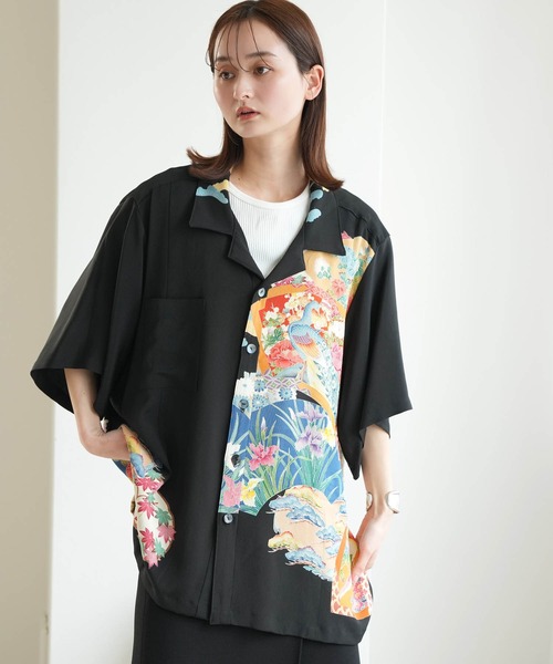 utatane(ウタタネ)の「着物リメイク maison utatane シャツ/ブラウス 宵闇の百花(シャツ/ブラウス・レディース・ブラック・FREE)」の4枚目の写真