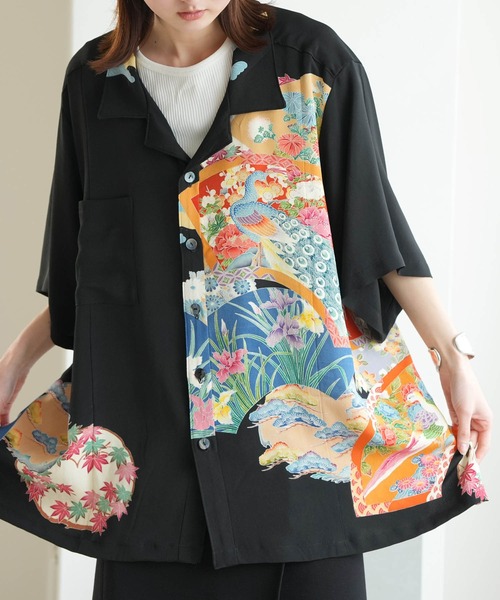 utatane(ウタタネ)の「着物リメイク maison utatane シャツ/ブラウス 宵闇の百花(シャツ/ブラウス・レディース・ブラック・FREE)」の5枚目の写真