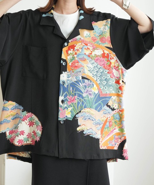 utatane(ウタタネ)の「着物リメイク maison utatane シャツ/ブラウス 宵闇の百花(シャツ/ブラウス・レディース・ブラック・FREE)」の6枚目の写真