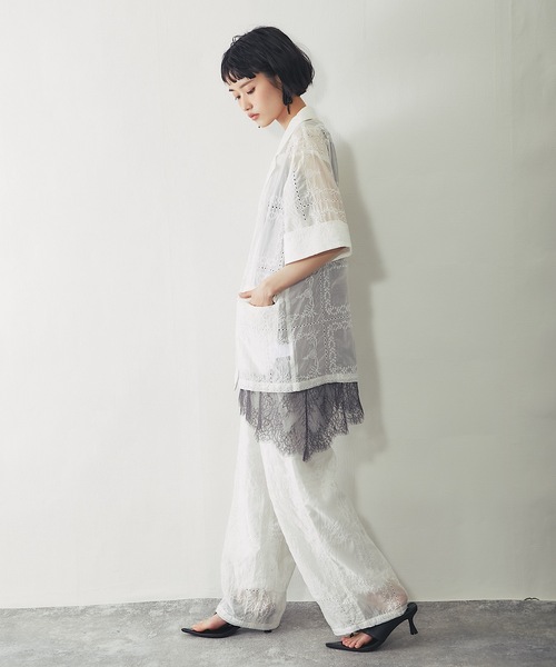 ANOTHER S(アナザーエス)の「シアー刺繍半袖ダブルジャケット(テーラードジャケット・レディース・オフホワイト/ブラック・FREE)」の17枚目の写真