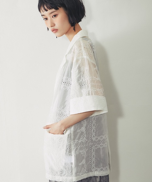ANOTHER S(アナザーエス)の「シアー刺繍半袖ダブルジャケット(テーラードジャケット・レディース・オフホワイト/ブラック・FREE)」の19枚目の写真