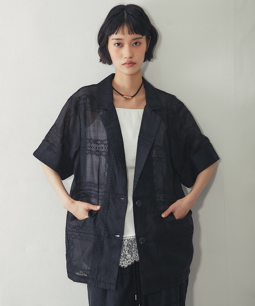 ANOTHER S(アナザーエス)の「シアー刺繍半袖ダブルジャケット(テーラードジャケット・レディース・オフホワイト/ブラック・FREE)」の20枚目の写真