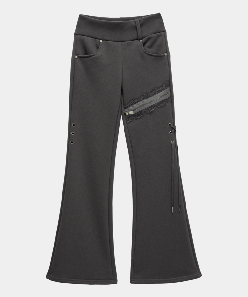 ETRE AU SOMMET(エトレオソメ)の「Lace Zipper Layer Bootcut Pants (Dark Gray)(その他パンツ・レディース・ダークグレー・FREE)」の6枚目の写真