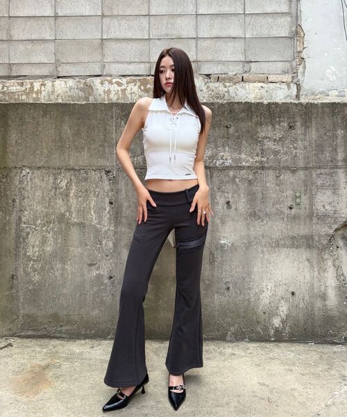 ETRE AU SOMMET(エトレオソメ)の「Lace Zipper Layer Bootcut Pants (Dark Gray)(その他パンツ・レディース・ダークグレー・FREE)」の14枚目の写真