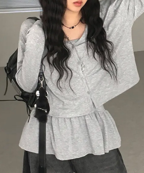 VIVID LADY(ビビッドレディー)の「ペプラム レイヤードキャミソール(キャミソール・レディース・ホワイト/ブラック/グレー・FREE)」の13枚目の写真