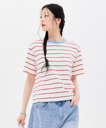 レディース 配色ストライプ 半袖Tシャツ-FBRG5869D05