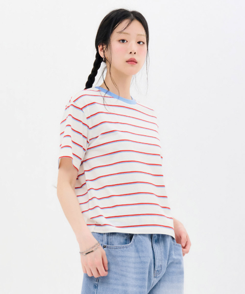 CHASECULT(チェイスカルト)の「レディース 配色ストライプ 半袖Tシャツ-FBRG5869D05(Tシャツ/カットソー・レディース・オートミール・90/85)」の5枚目の写真