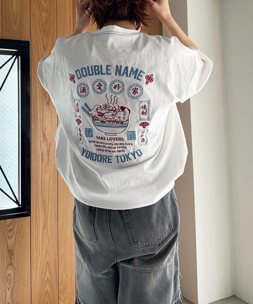 DOUBLE NAME（ダブルネーム）の「【YOIDORE】&times;DOUBLE NAMEコラボ ネオン刺繍 BIG TEE（Tシャツ/カットソー・レディース・オフホワイト/ブラック・FREE）」の6枚目の写真
