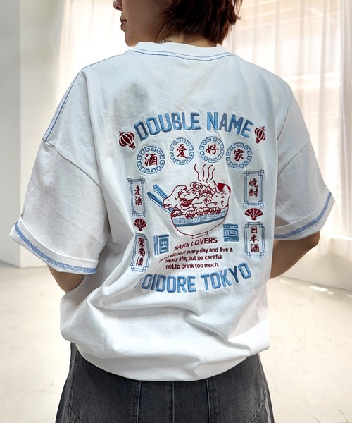 DOUBLE NAME（ダブルネーム）の「【YOIDORE】&times;DOUBLE NAMEコラボ ネオン刺繍 BIG TEE（Tシャツ/カットソー・レディース・オフホワイト/ブラック・FREE）」の10枚目の写真