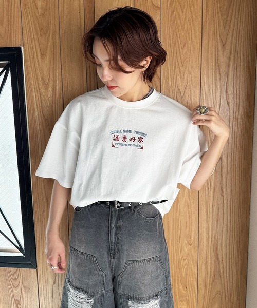 DOUBLE NAME（ダブルネーム）の「【YOIDORE】&times;DOUBLE NAMEコラボ ネオン刺繍 BIG TEE（Tシャツ/カットソー・レディース・オフホワイト/ブラック・FREE）」の16枚目の写真