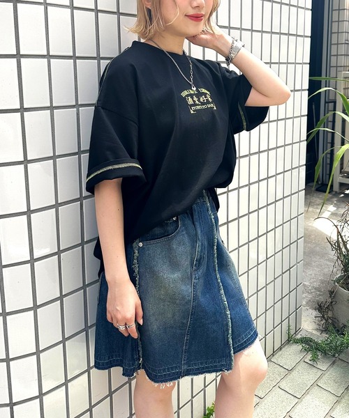 DOUBLE NAME（ダブルネーム）の「【YOIDORE】&times;DOUBLE NAMEコラボ ネオン刺繍 BIG TEE（Tシャツ/カットソー・レディース・オフホワイト/ブラック・FREE）」の19枚目の写真