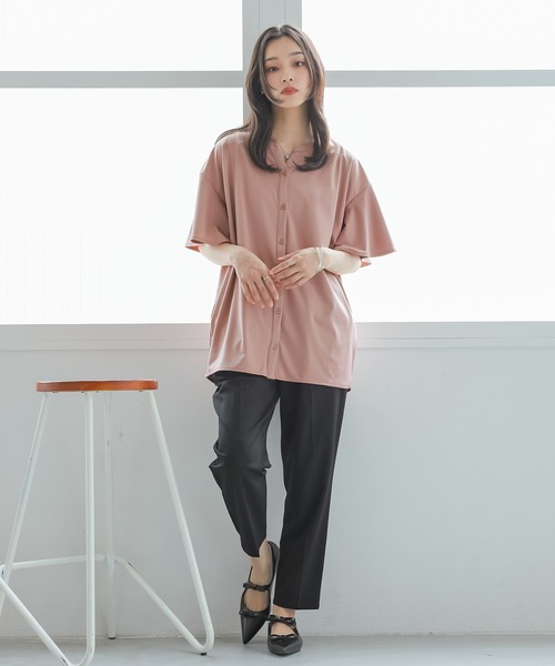 n'OrLABEL(ノアールレーベル)の「【接触冷感・イージーケア】キーネックフレア袖カットソー(シャツ/ブラウス・レディース・ブラック/ブルー/ピンクベージュ/オフホワイト・1/2)」の9枚目の写真