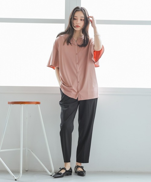 n'OrLABEL(ノアールレーベル)の「【接触冷感・イージーケア】キーネックフレア袖カットソー(シャツ/ブラウス・レディース・ブラック/ブルー/ピンクベージュ/オフホワイト・1/2)」の11枚目の写真