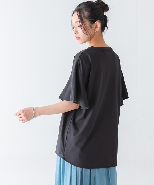 n'OrLABEL(ノアールレーベル)の「【接触冷感・イージーケア】キーネックフレア袖カットソー(シャツ/ブラウス・レディース・ブラック/ブルー/ピンクベージュ/オフホワイト・1/2)」の14枚目の写真