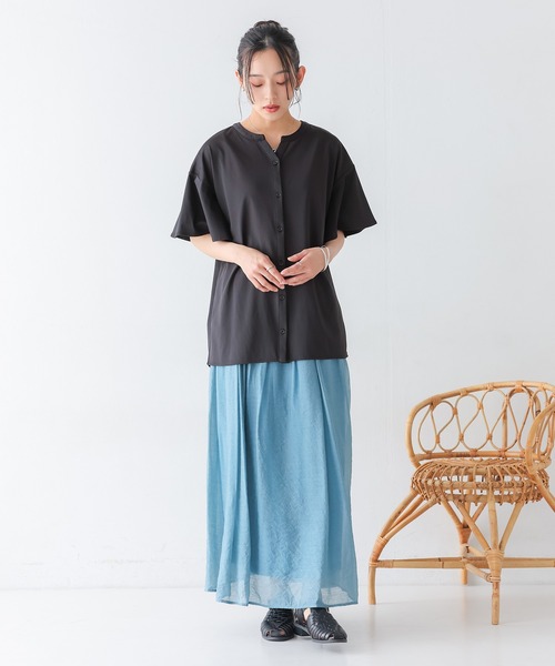 n'OrLABEL(ノアールレーベル)の「【接触冷感・イージーケア】キーネックフレア袖カットソー(シャツ/ブラウス・レディース・ブラック/ブルー/ピンクベージュ/オフホワイト・1/2)」の15枚目の写真