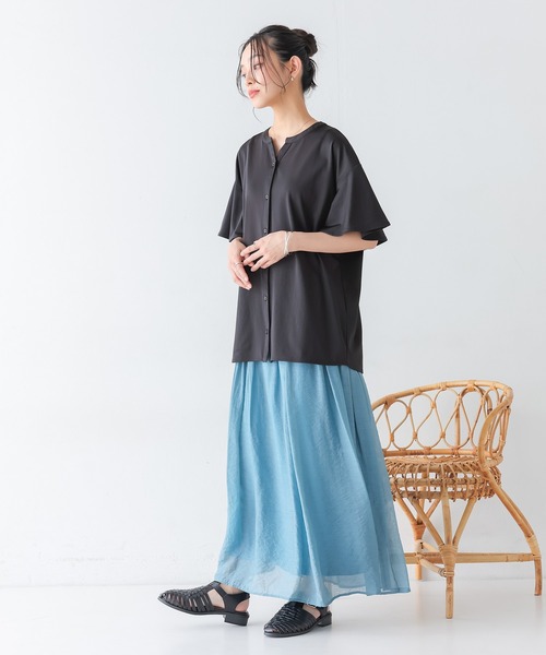 n'OrLABEL(ノアールレーベル)の「【接触冷感・イージーケア】キーネックフレア袖カットソー(シャツ/ブラウス・レディース・ブラック/ブルー/ピンクベージュ/オフホワイト・1/2)」の16枚目の写真