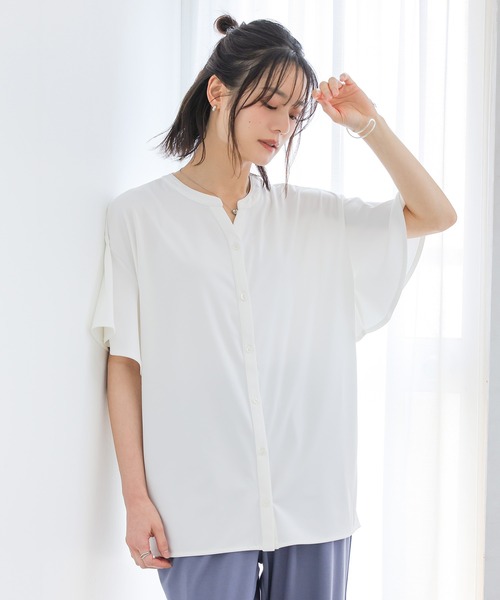 n'OrLABEL(ノアールレーベル)の「【接触冷感・イージーケア】キーネックフレア袖カットソー(シャツ/ブラウス・レディース・ブラック/ブルー/ピンクベージュ/オフホワイト・1/2)」の18枚目の写真