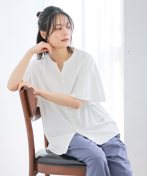 n'OrLABEL(ノアールレーベル)の「【接触冷感・イージーケア】キーネックフレア袖カットソー(シャツ/ブラウス・レディース・ブラック/ブルー/ピンクベージュ/オフホワイト・1/2)」の19枚目の写真