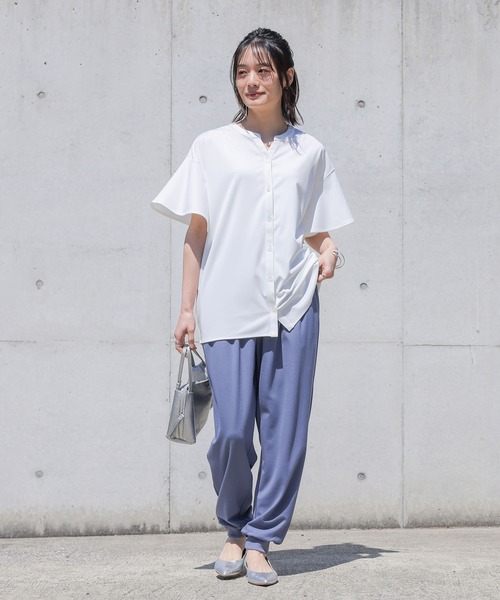 n'OrLABEL(ノアールレーベル)の「【接触冷感・イージーケア】キーネックフレア袖カットソー(シャツ/ブラウス・レディース・ブラック/ブルー/ピンクベージュ/オフホワイト・1/2)」の22枚目の写真