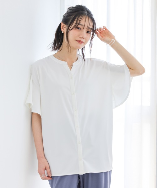 n'OrLABEL(ノアールレーベル)の「【接触冷感・イージーケア】キーネックフレア袖カットソー(シャツ/ブラウス・レディース・ブラック/ブルー/ピンクベージュ/オフホワイト・1/2)」の17枚目の写真