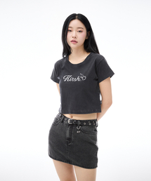 ワーディングクロップピグメントTシャツ[ブラック]