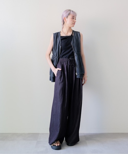 DOLLUPOOPS(ドールアップウップス)の「Easy Wide-Straight Pants(イージーワイドストレートパンツ)(その他パンツ・レディース・ブラック/ブルー・MEDIUM)」の6枚目の写真