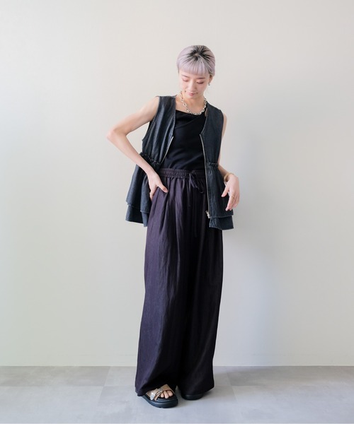 DOLLUPOOPS(ドールアップウップス)の「Easy Wide-Straight Pants(イージーワイドストレートパンツ)(その他パンツ・レディース・ブラック/ブルー・MEDIUM)」の7枚目の写真