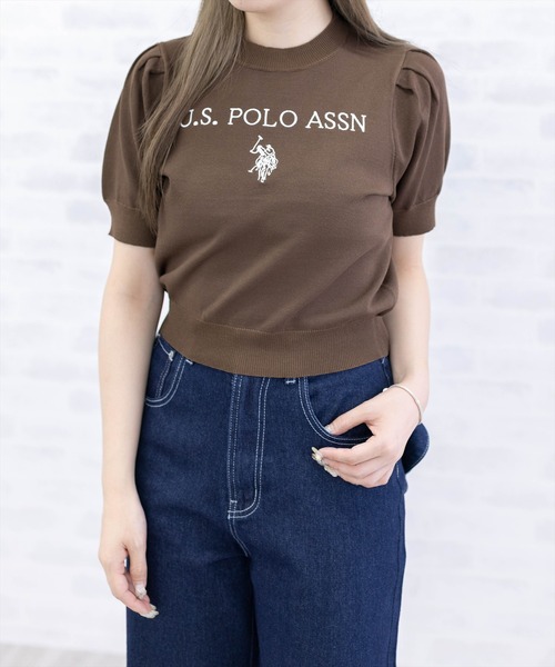 U.S. POLO ASSN.(ユーエスポロアッスン)の「【U.S. POLO ASSN.】clear 別注 ロゴ刺繍半袖ニットトップス(ニット/セーター・レディース・ネイビー/オフホワイト/ピンク/サックスブルー/ボルドー/ブラウン・F)」の3枚目の写真
