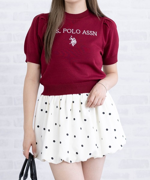 U.S. POLO ASSN.(ユーエスポロアッスン)の「【U.S. POLO ASSN.】clear 別注 ロゴ刺繍半袖ニットトップス(ニット/セーター・レディース・ネイビー/オフホワイト/ピンク/サックスブルー/ボルドー/ブラウン・F)」の6枚目の写真