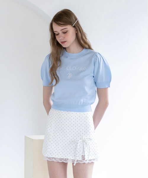 U.S. POLO ASSN.(ユーエスポロアッスン)の「【U.S. POLO ASSN.】clear 別注 ロゴ刺繍半袖ニットトップス(ニット/セーター・レディース・ネイビー/オフホワイト/ピンク/サックスブルー/ボルドー/ブラウン・F)」の17枚目の写真
