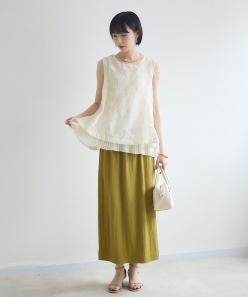 Paradise Picnic(パラダイスピクニック)の「オーガンジー刺繍裾プリーツノースリーブブラウス(シャツ/ブラウス・レディース・ブラック/アイボリー・FREE)」の21枚目の写真