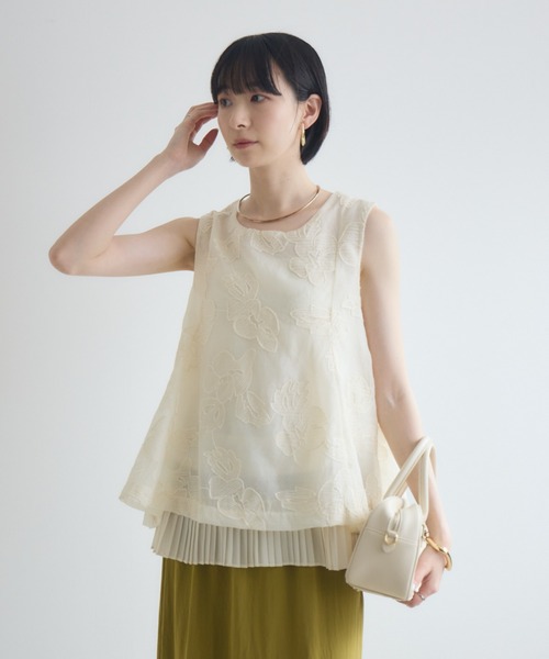 Paradise Picnic(パラダイスピクニック)の「オーガンジー刺繍裾プリーツノースリーブブラウス(シャツ/ブラウス・レディース・ブラック/アイボリー・FREE)」の19枚目の写真