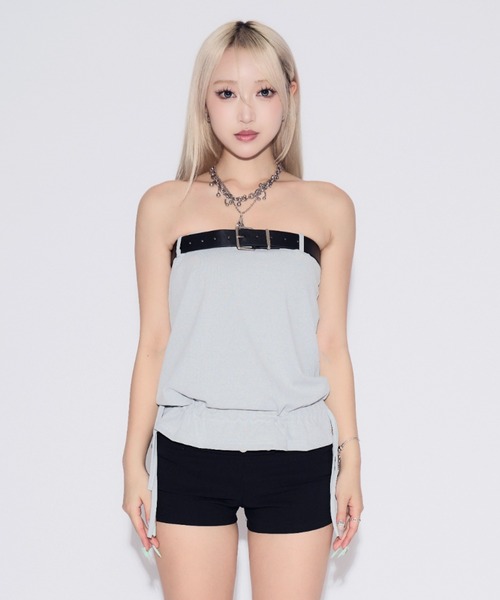 tinkerend（ティンカーエンド）の「Wide Belt Frill Tube Top / ワイドベルトチューブトップ（チューブトップ・レディース・グレー・FREE）」の12枚目の写真